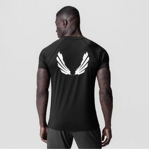 Black T-Shirt with White Wing Design